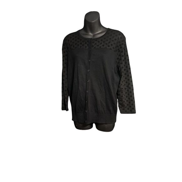 Beautiful August Silk Womens black sheer polka dots arms cardigan Size large Gre - Picture 1 of 10